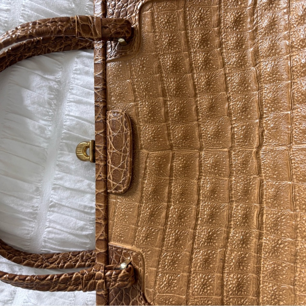 Tan Croc-Embossed Satchel Handbag - vintage Rieke - Picture 3 of 12